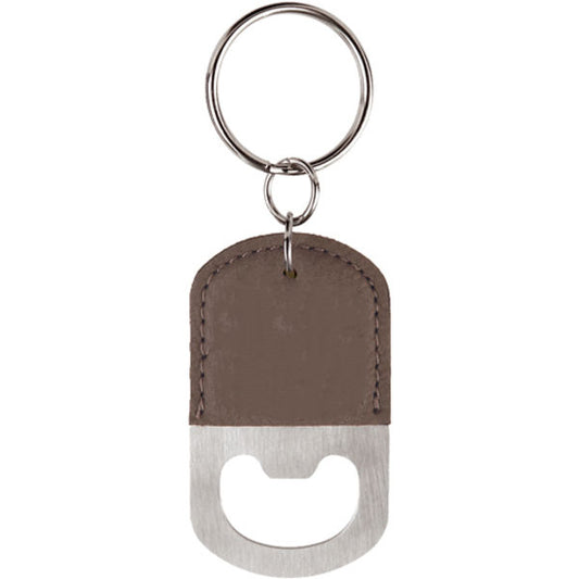 Oval Gray Leatherette Bottle Opener Keychain