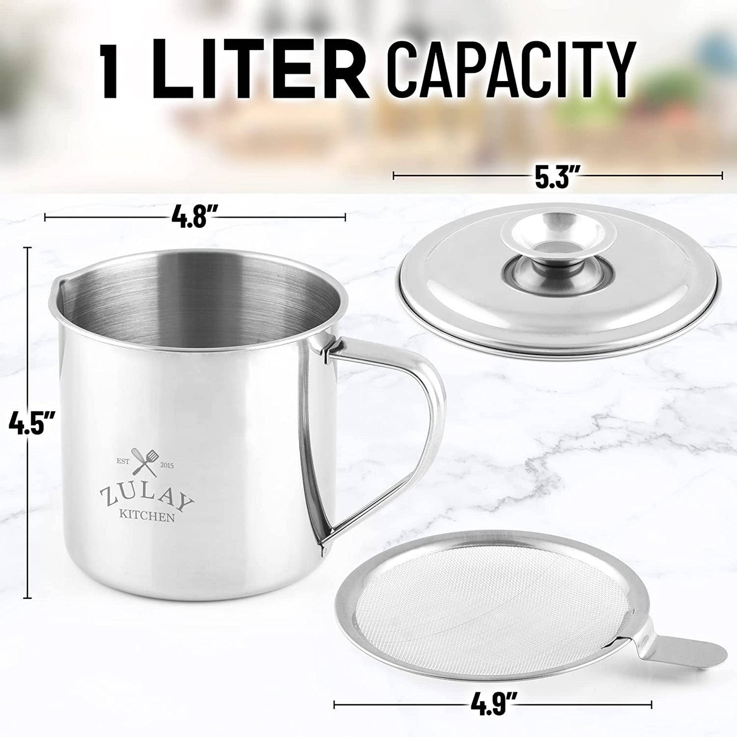 Bacon Grease Container With Strainer & Lid - 1 Liter