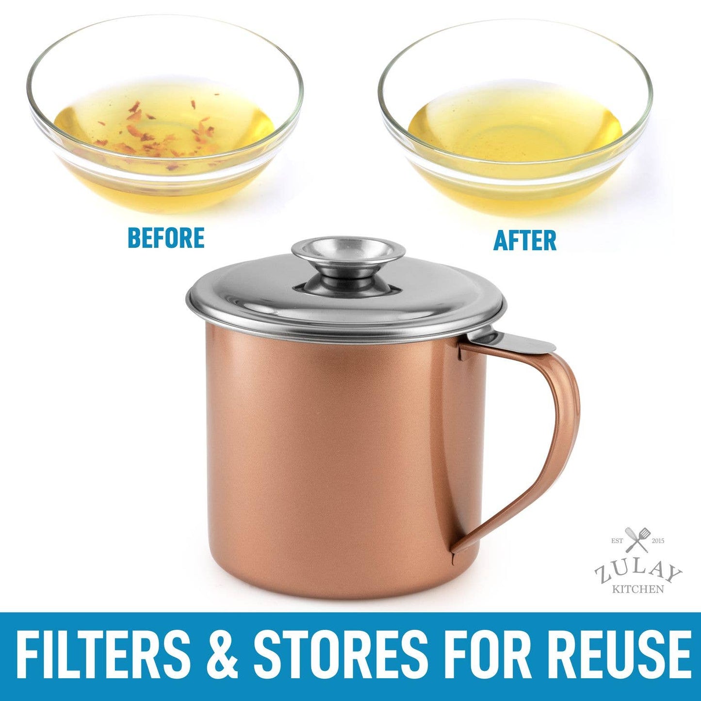 Bacon Grease Container With Strainer & Lid - 1 Liter