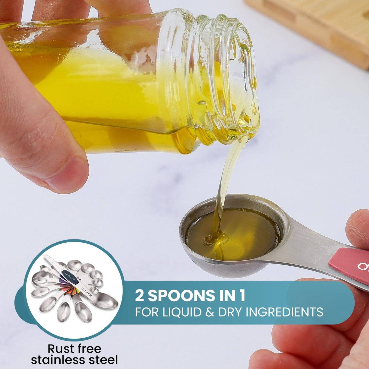 Stackable Magnetic Spoons Set of 8 - Stainless Steel