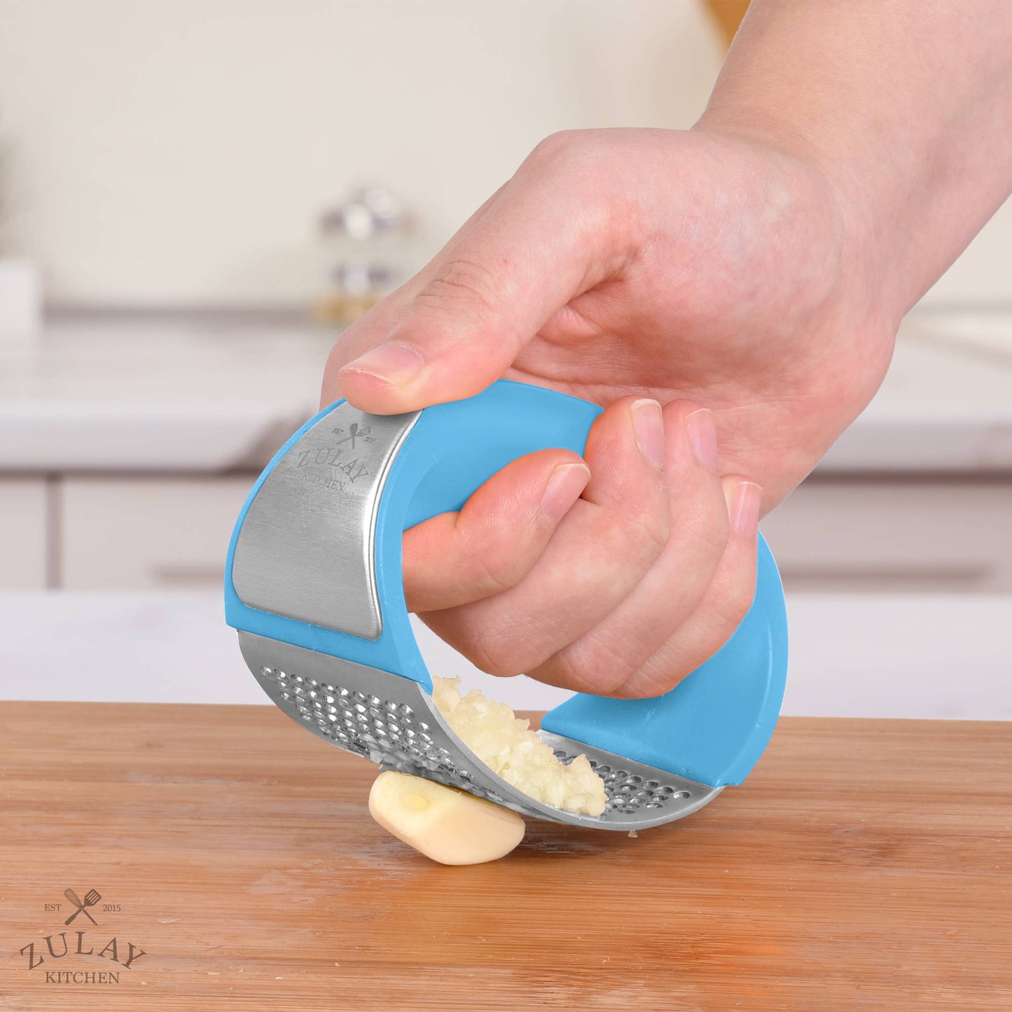 Garlic Press Rocker With Silicone Peeler & Scraper Set