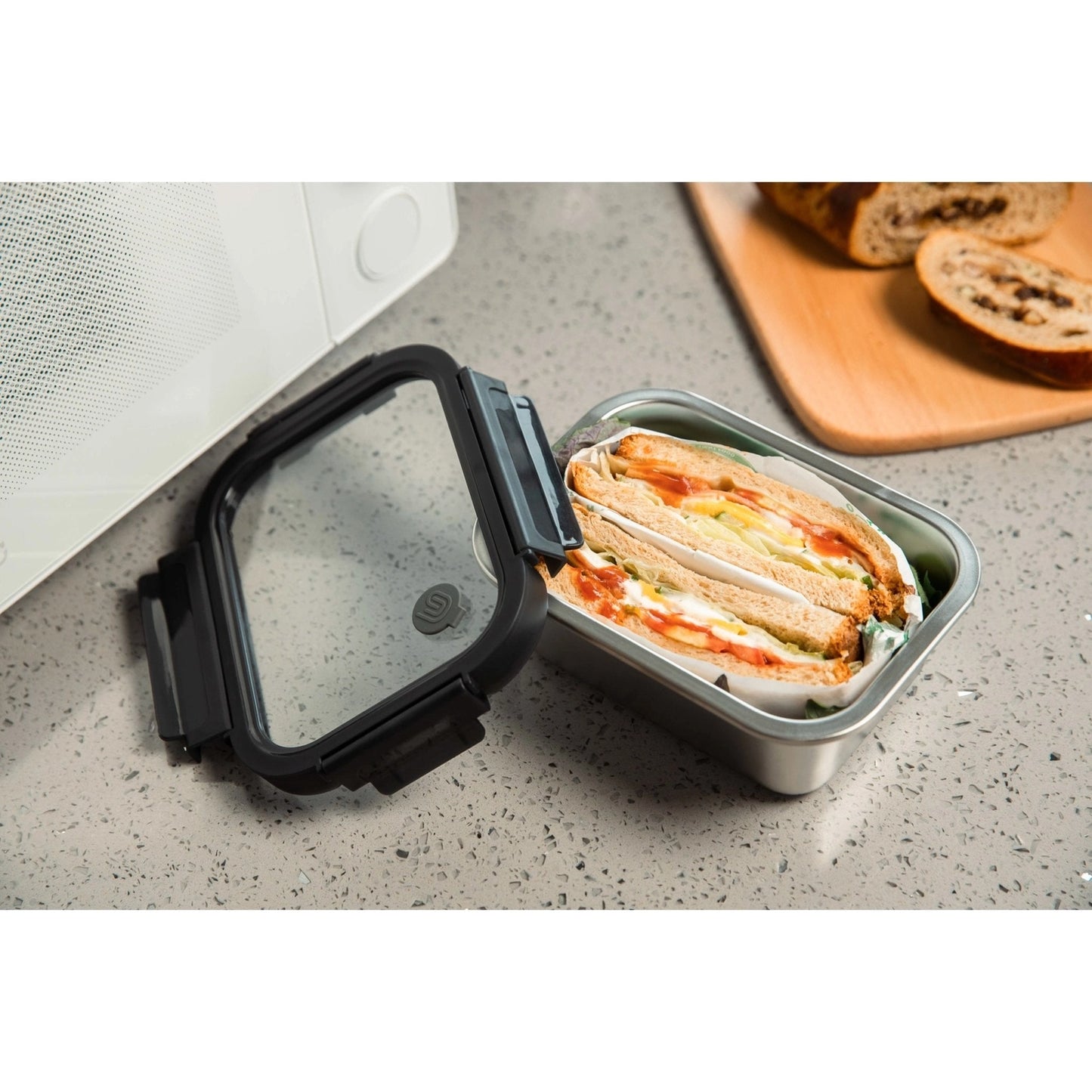 Stainless Steel container w/Glass Lids w/Vent and Removable Lockdown Levers