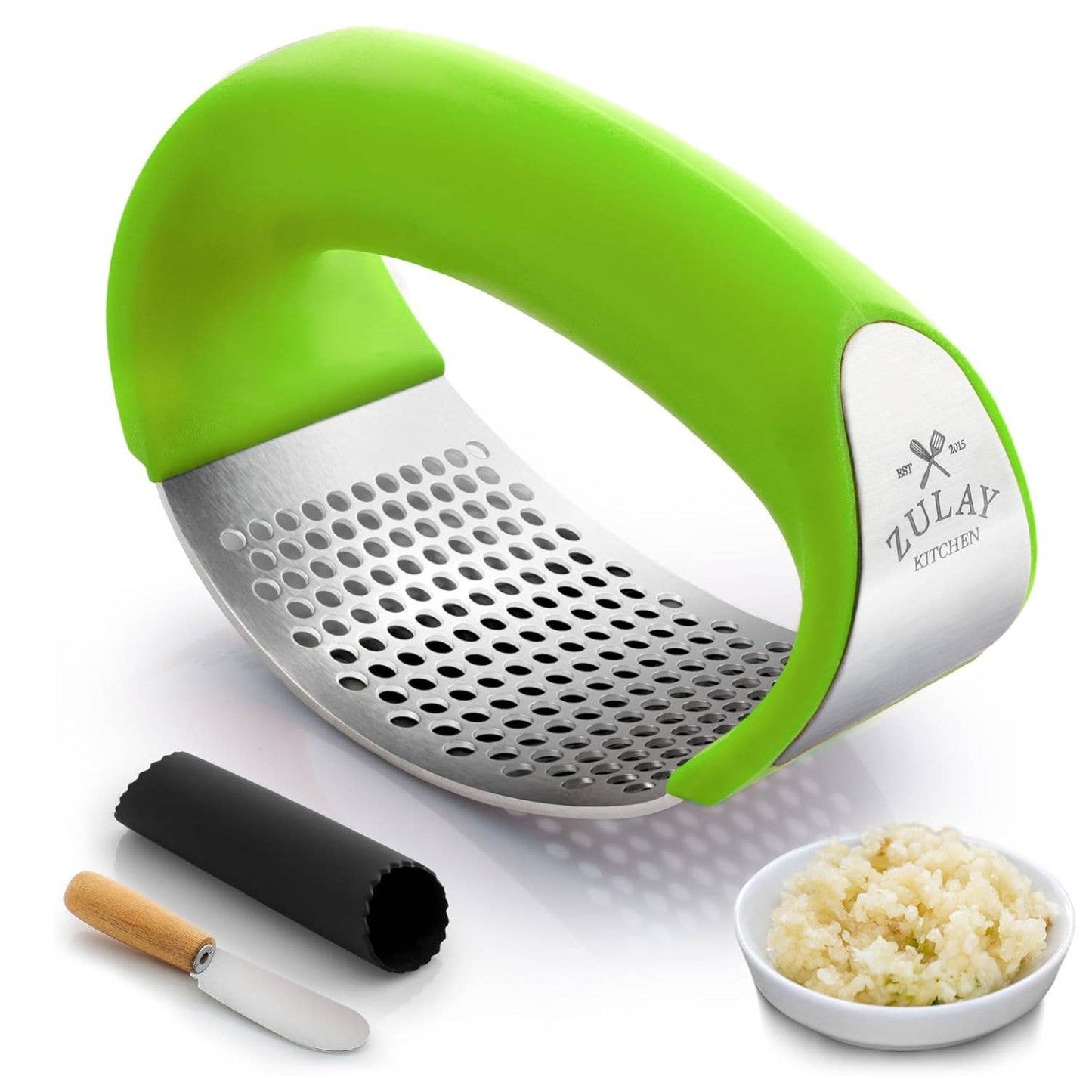 Garlic Press Rocker With Silicone Peeler & Scraper Set