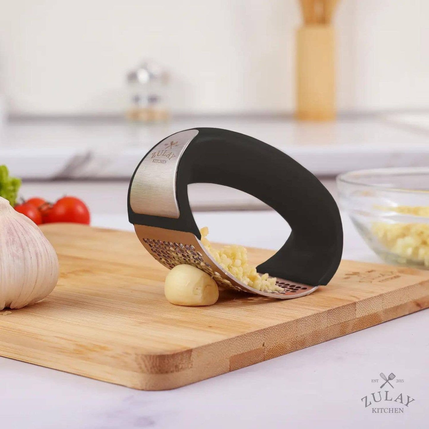 Garlic Press Rocker With Silicone Peeler & Scraper Set