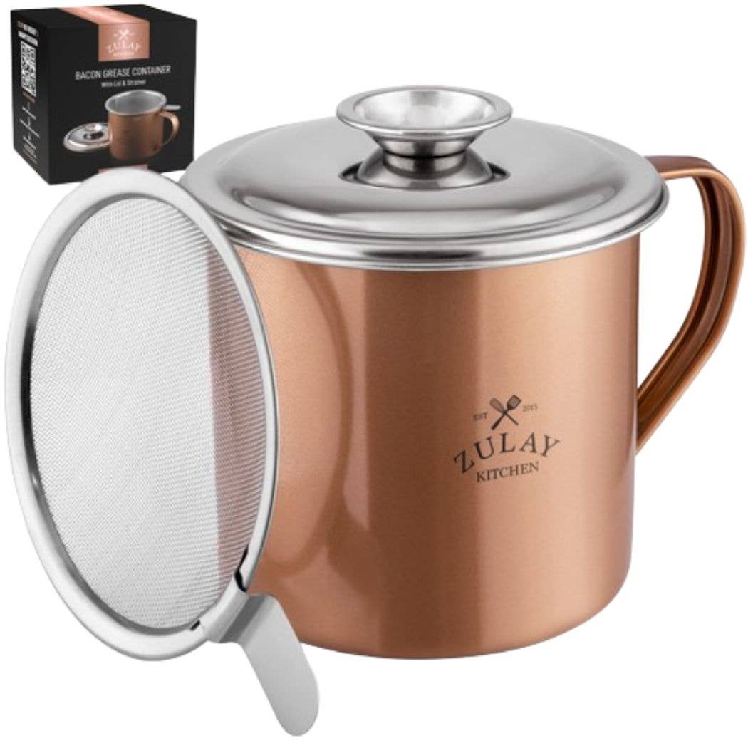 Bacon Grease Container With Strainer & Lid - 1 Liter