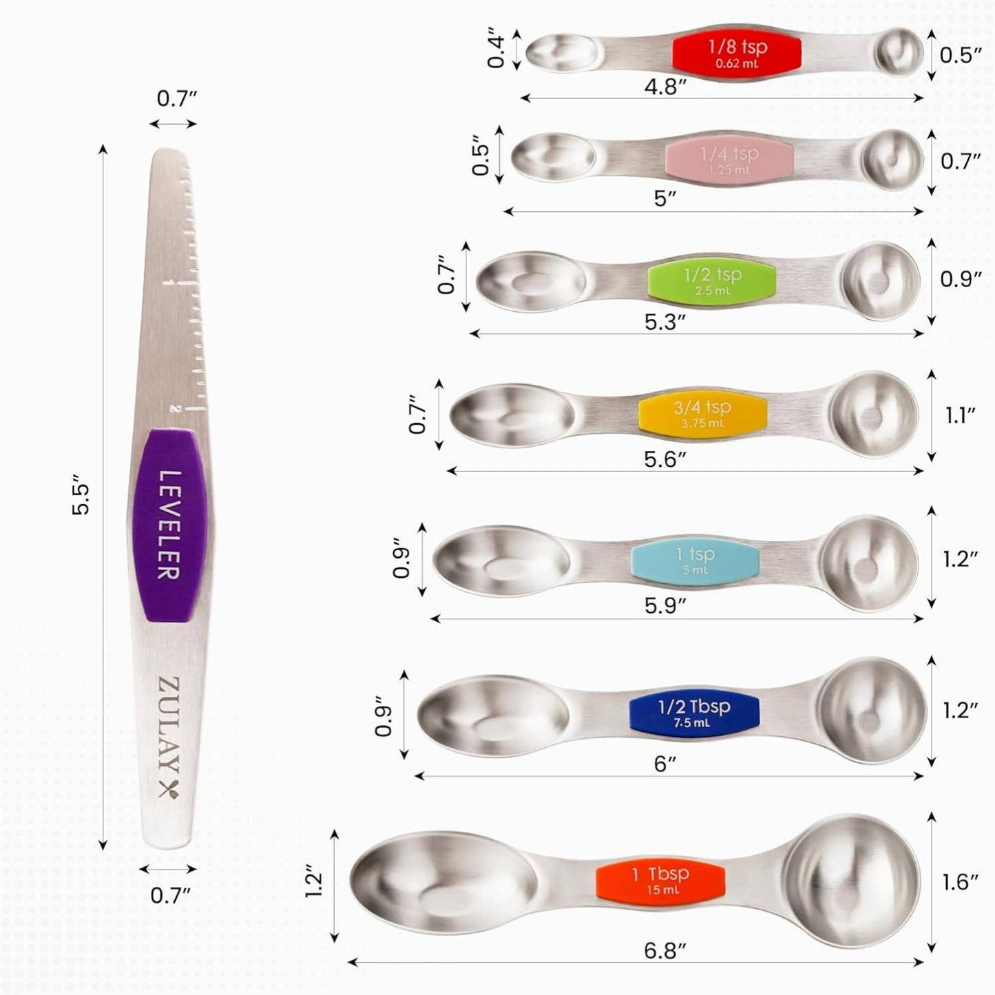 Stackable Magnetic Spoons Set of 8 - Stainless Steel