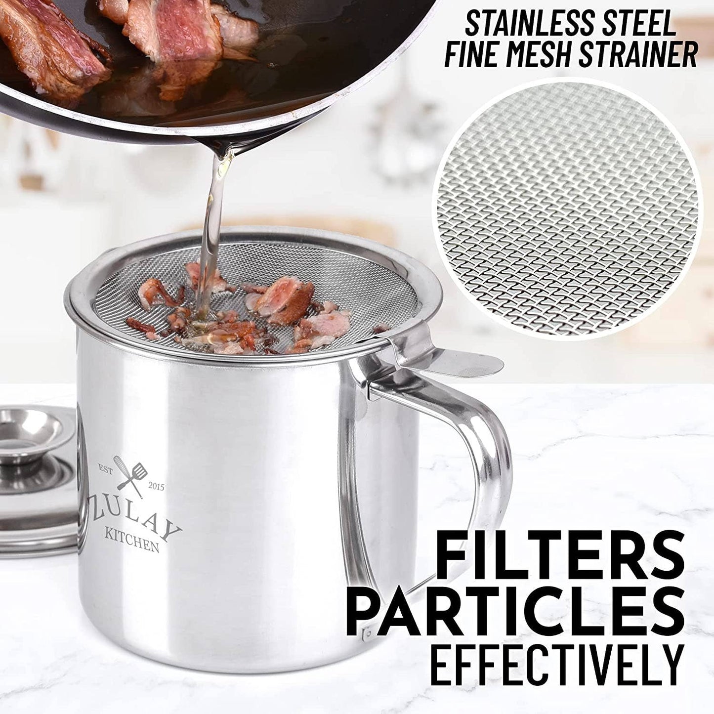 Bacon Grease Container With Strainer & Lid - 1 Liter