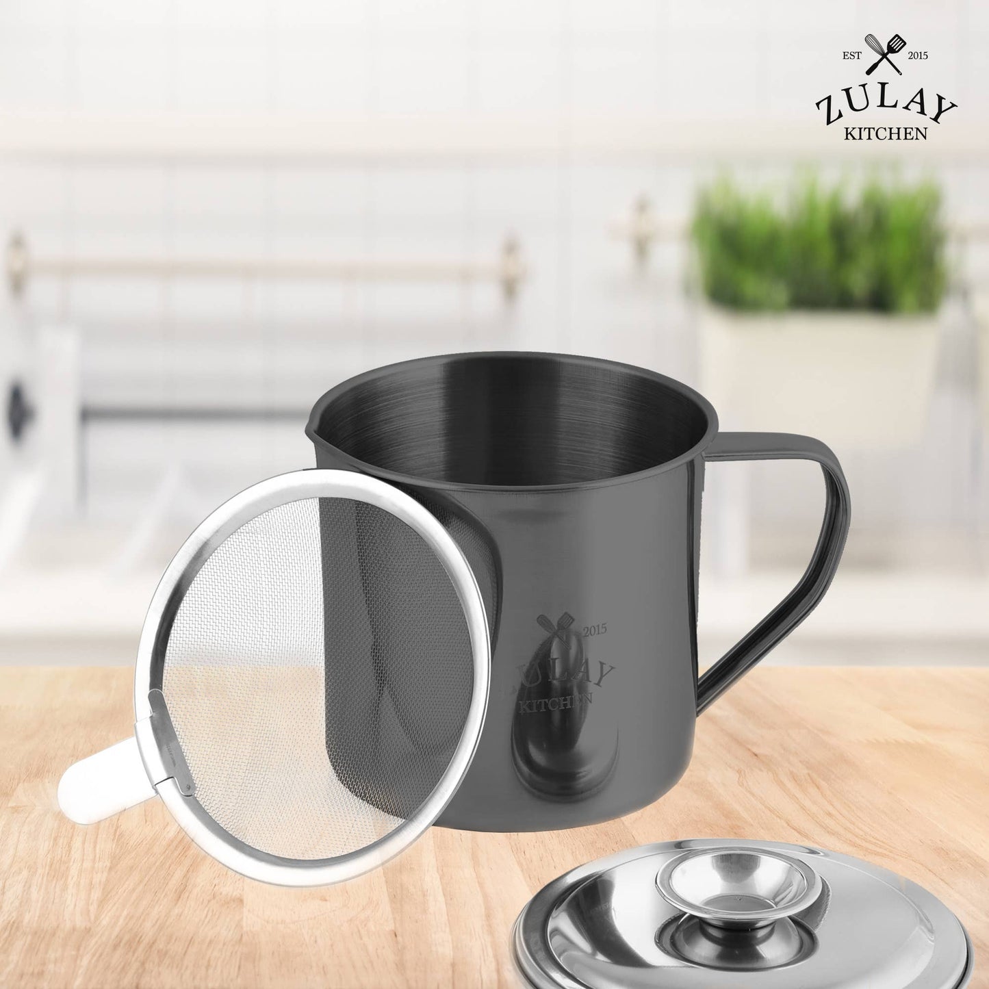 Bacon Grease Container With Strainer & Lid - 1 Liter