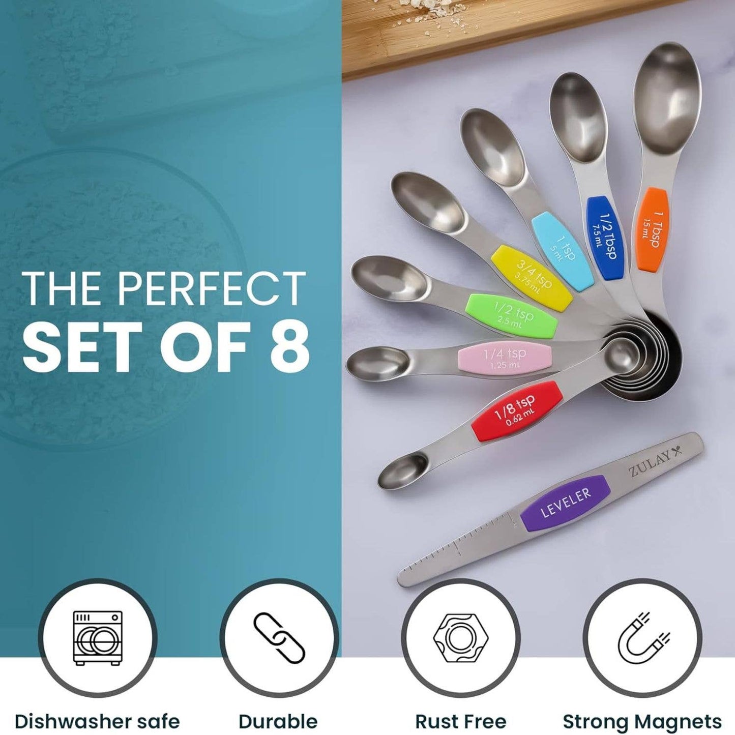 Stackable Magnetic Spoons Set of 8 - Stainless Steel
