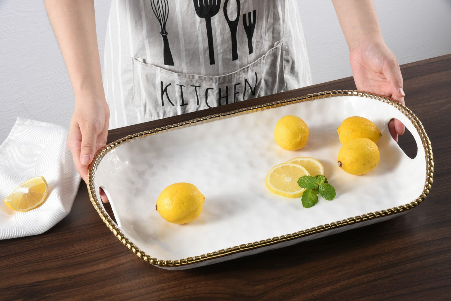 Rectangular Tray with Handles - Golden Salerno