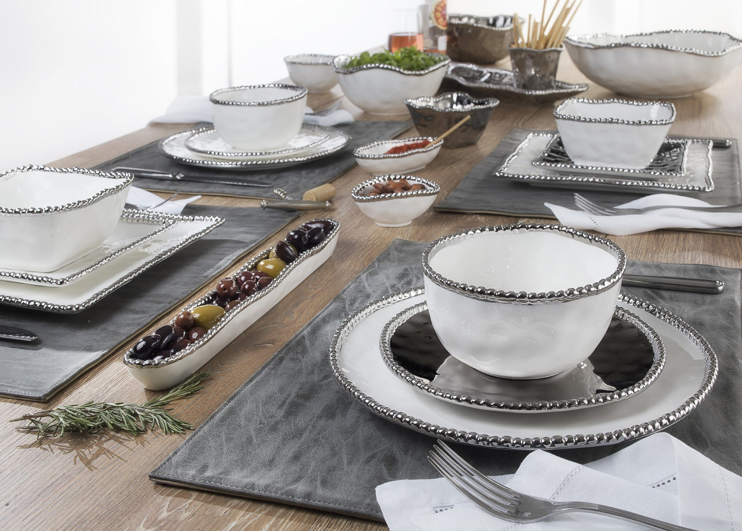 Round White Salad Plate with Silver Beaded Edge - Set the Table