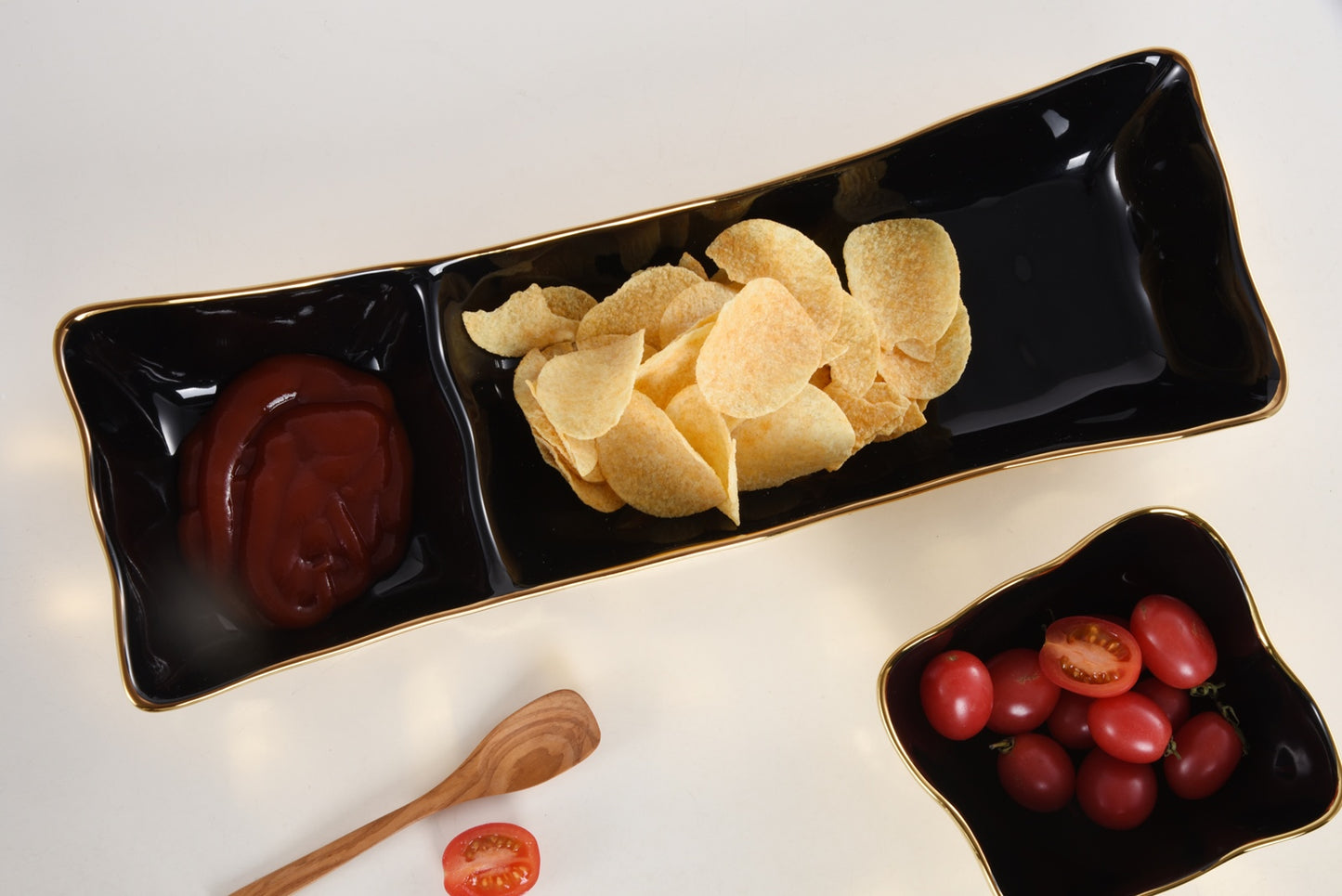 Rectangular Chip and Dip - Black/Gold