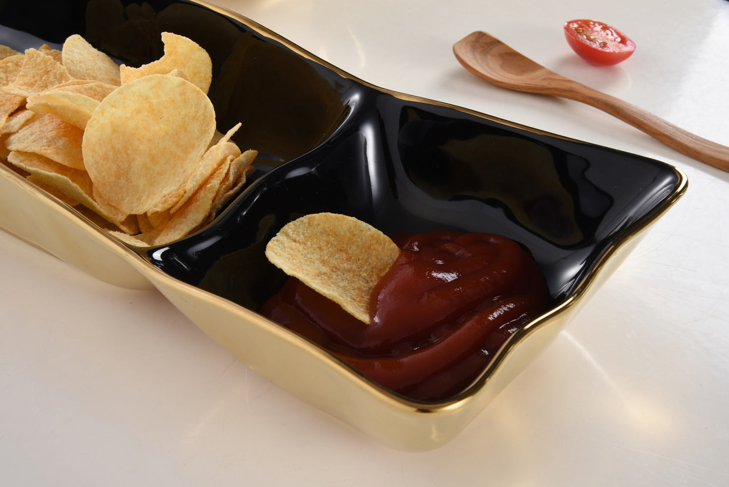 Rectangular Chip and Dip - Black/Gold