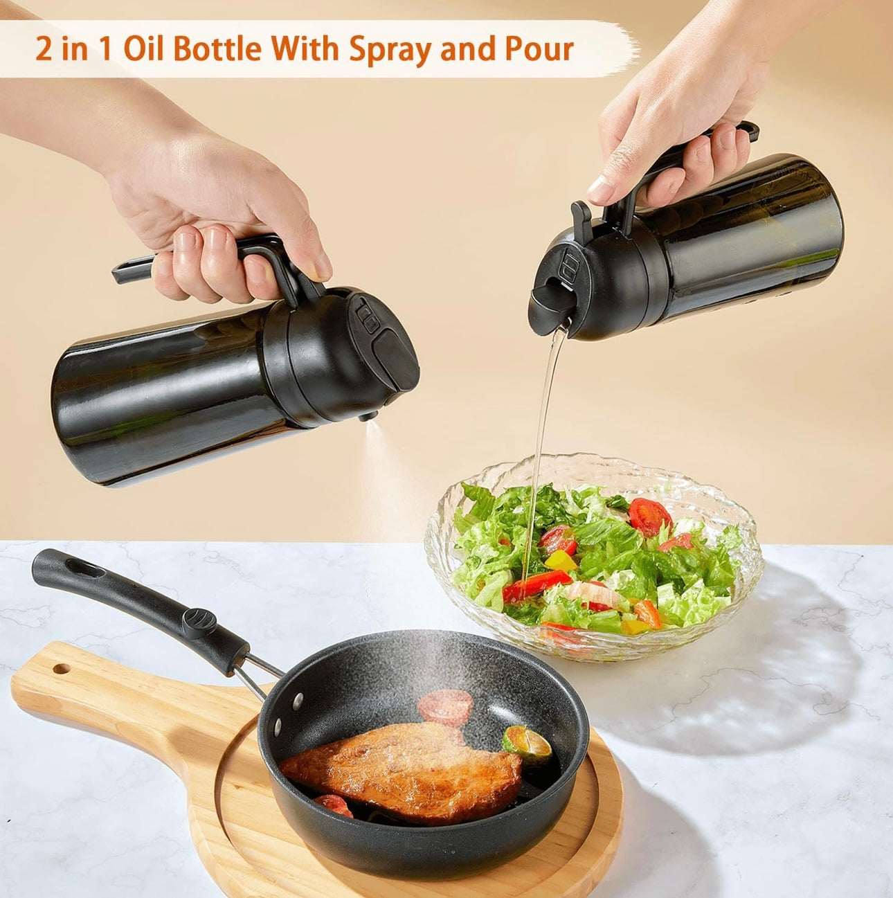 2 in 1 Oil Dispenser and Oil Sprayer, Dispenser Bottle Spray and Pour, 16oz, Dark Green