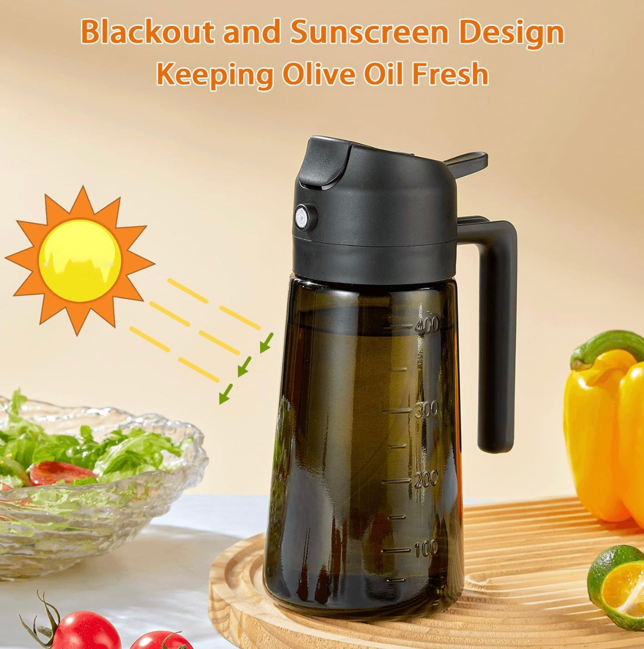 2 in 1 Oil Dispenser and Oil Sprayer, Dispenser Bottle Spray and Pour, 16oz, Dark Green