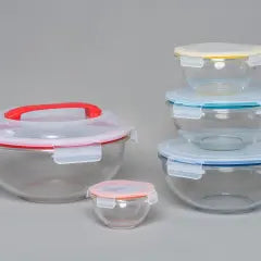 Round 10pc Nesting Glass Mixing Bowls, w/Lock Down Lids