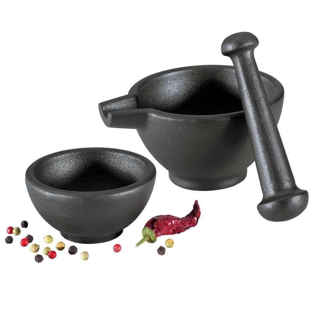 Mortar & Pestle 3 Piece Set, cast iron, bowl 1.75"H , mortar 2.25" H