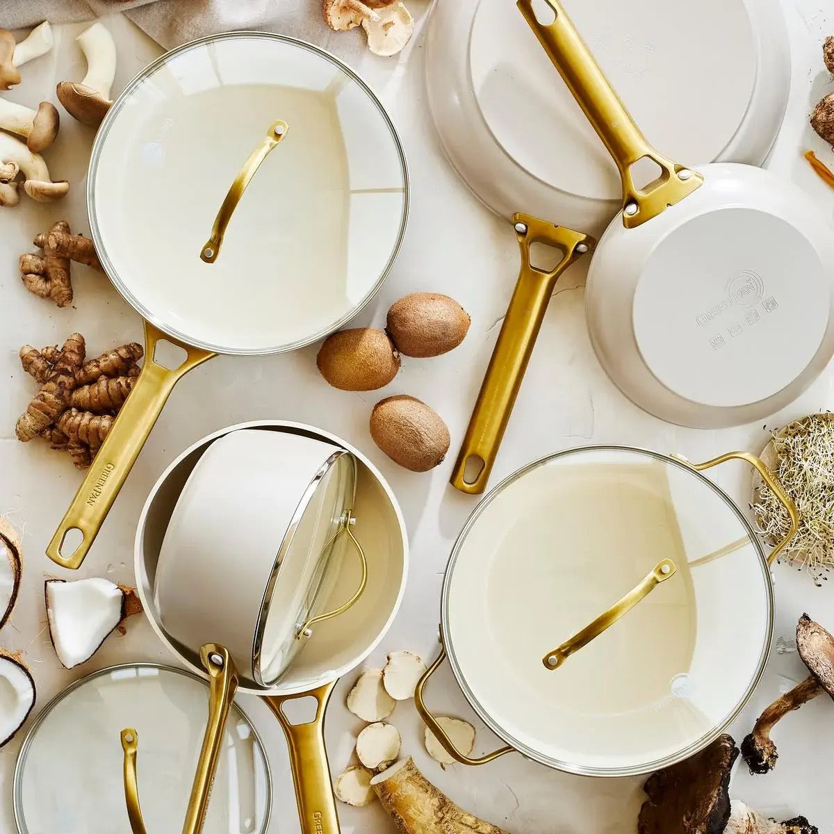 Reserve Ceramic Nonstick 10-Piece Cookware Set - Taupe with Gold-Tone Handles
