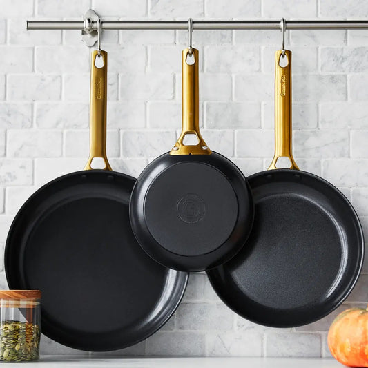 Reserve Ceramic Nonstick 8", 10", & 12" Frypan Set - Matte Black