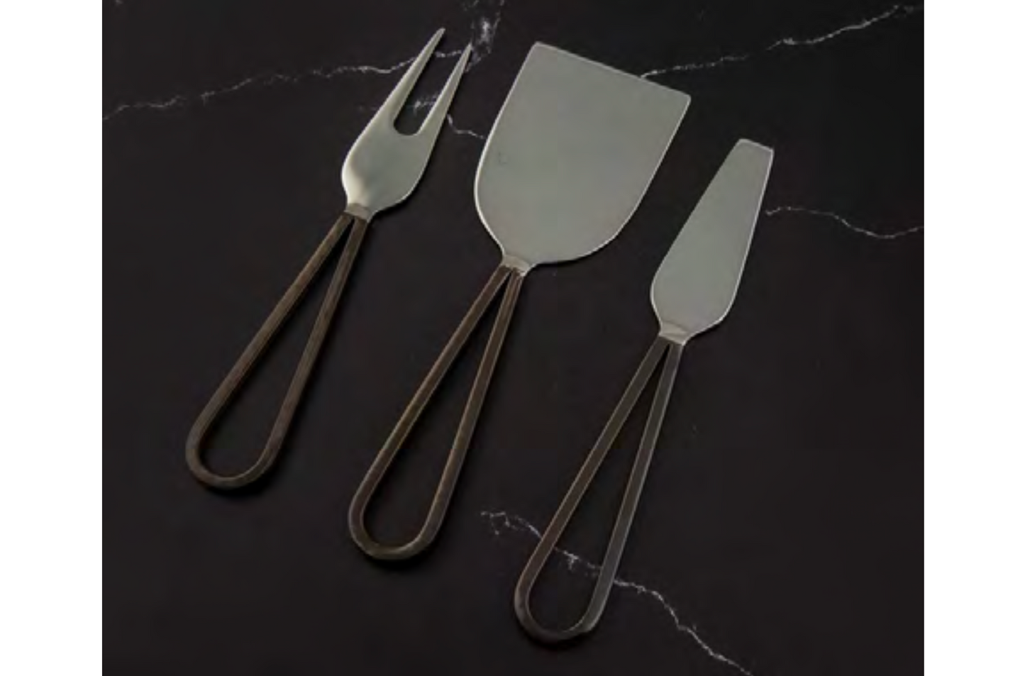 3 Piece Black Metal Loop Handle Cheese Set