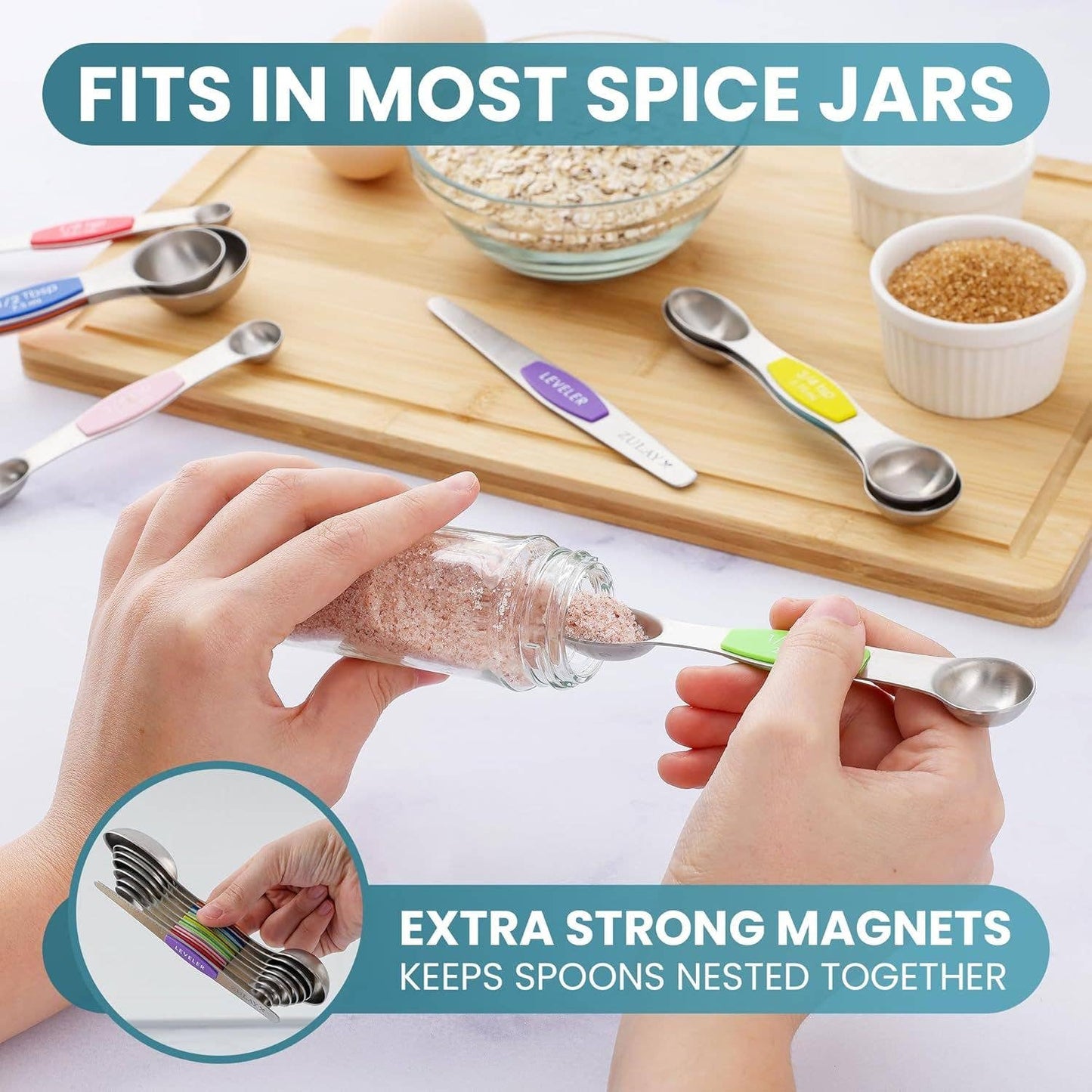 Stackable Magnetic Spoons Set of 8 - Stainless Steel