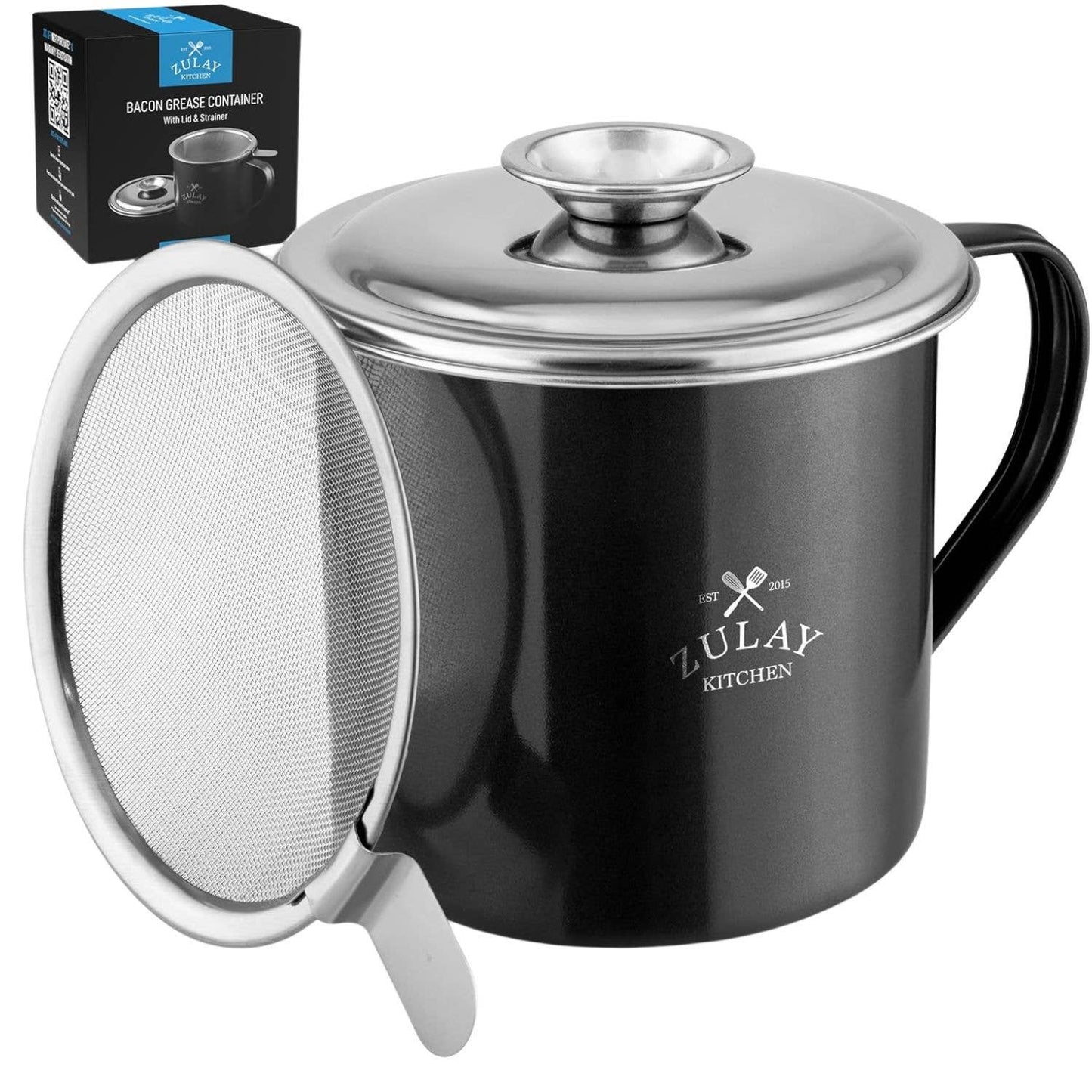 Bacon Grease Container With Strainer & Lid - 1 Liter