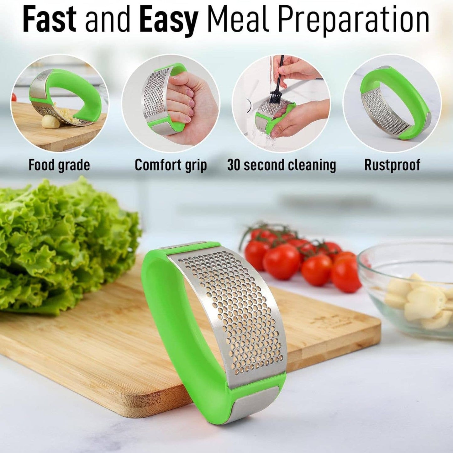 Garlic Press Rocker With Silicone Peeler & Scraper Set