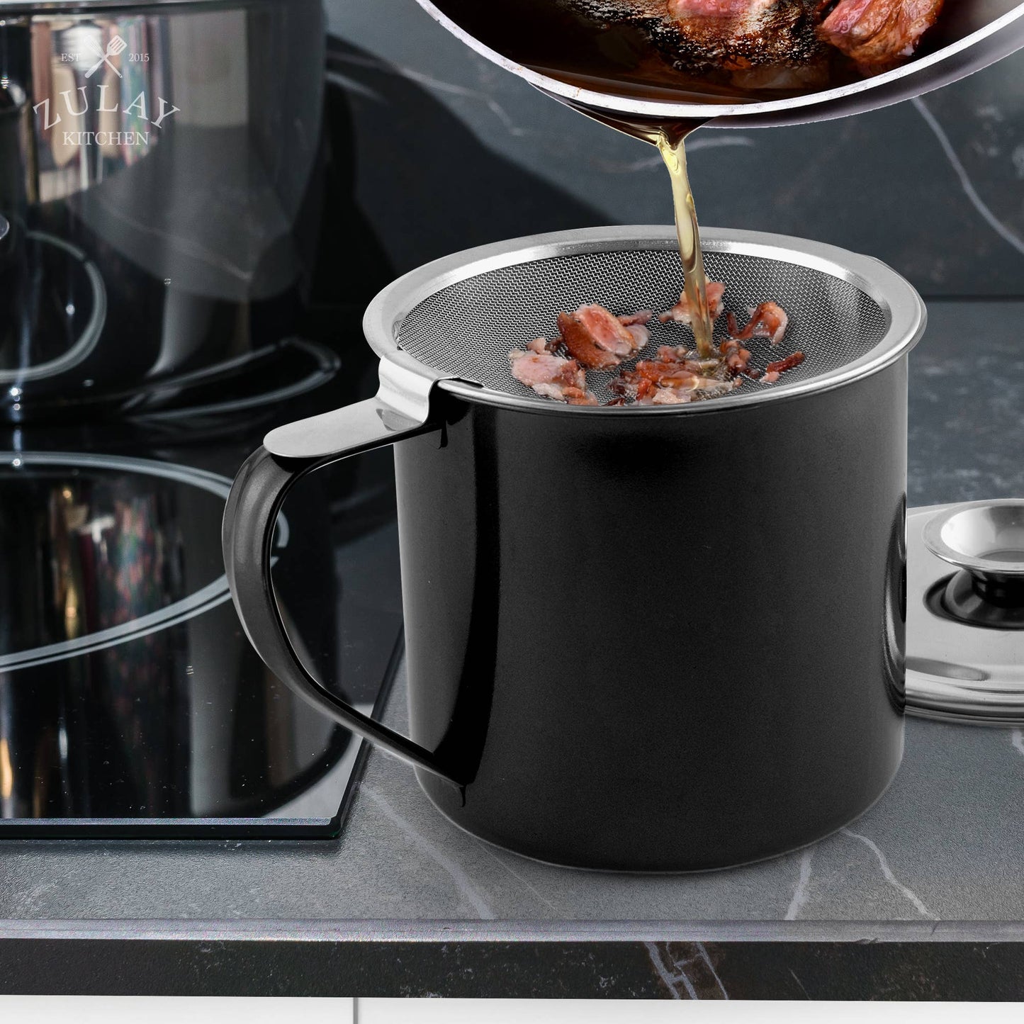 Bacon Grease Container With Strainer & Lid - 1 Liter