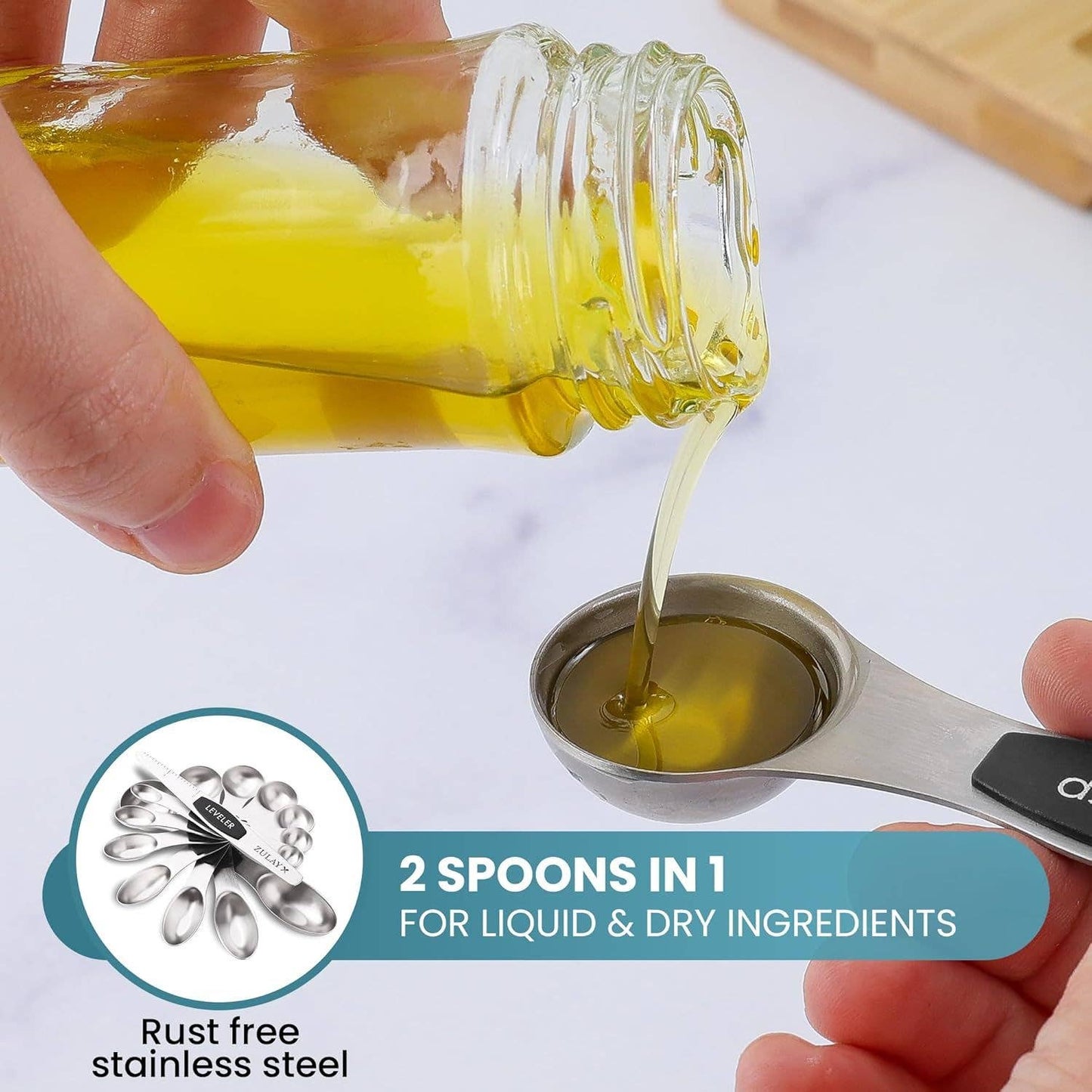Stackable Magnetic Spoons Set of 8 - Stainless Steel