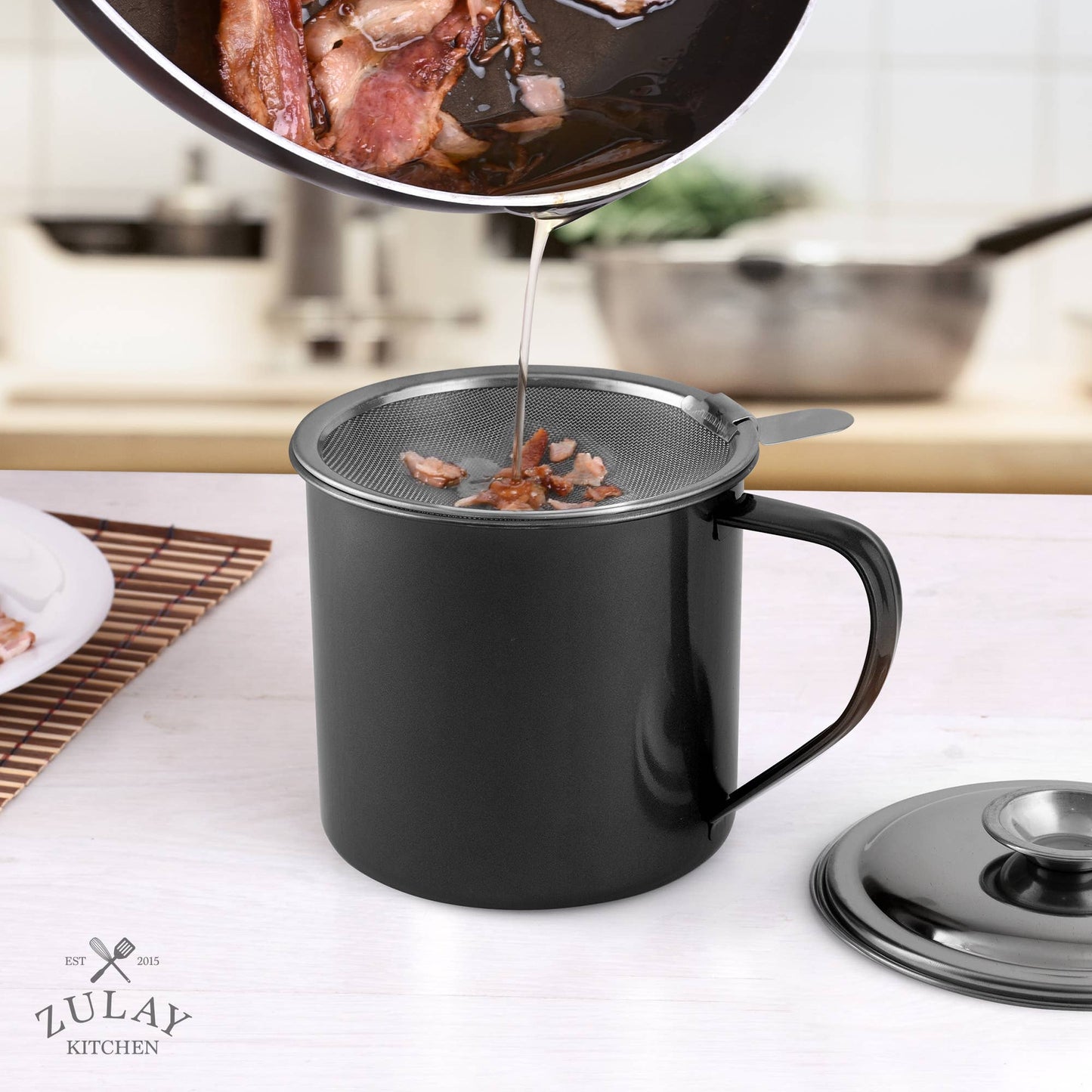 Bacon Grease Container With Strainer & Lid - 1 Liter