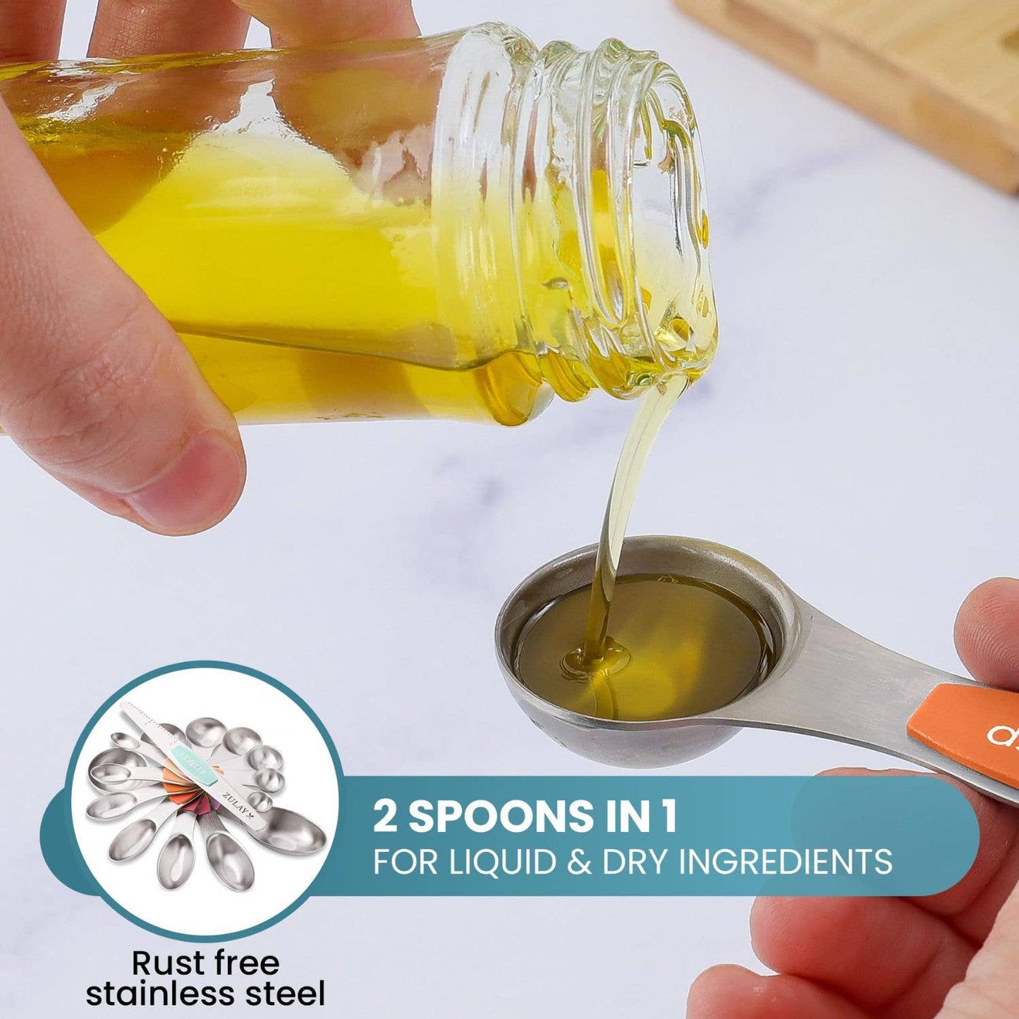 Stackable Magnetic Spoons Set of 8 - Stainless Steel