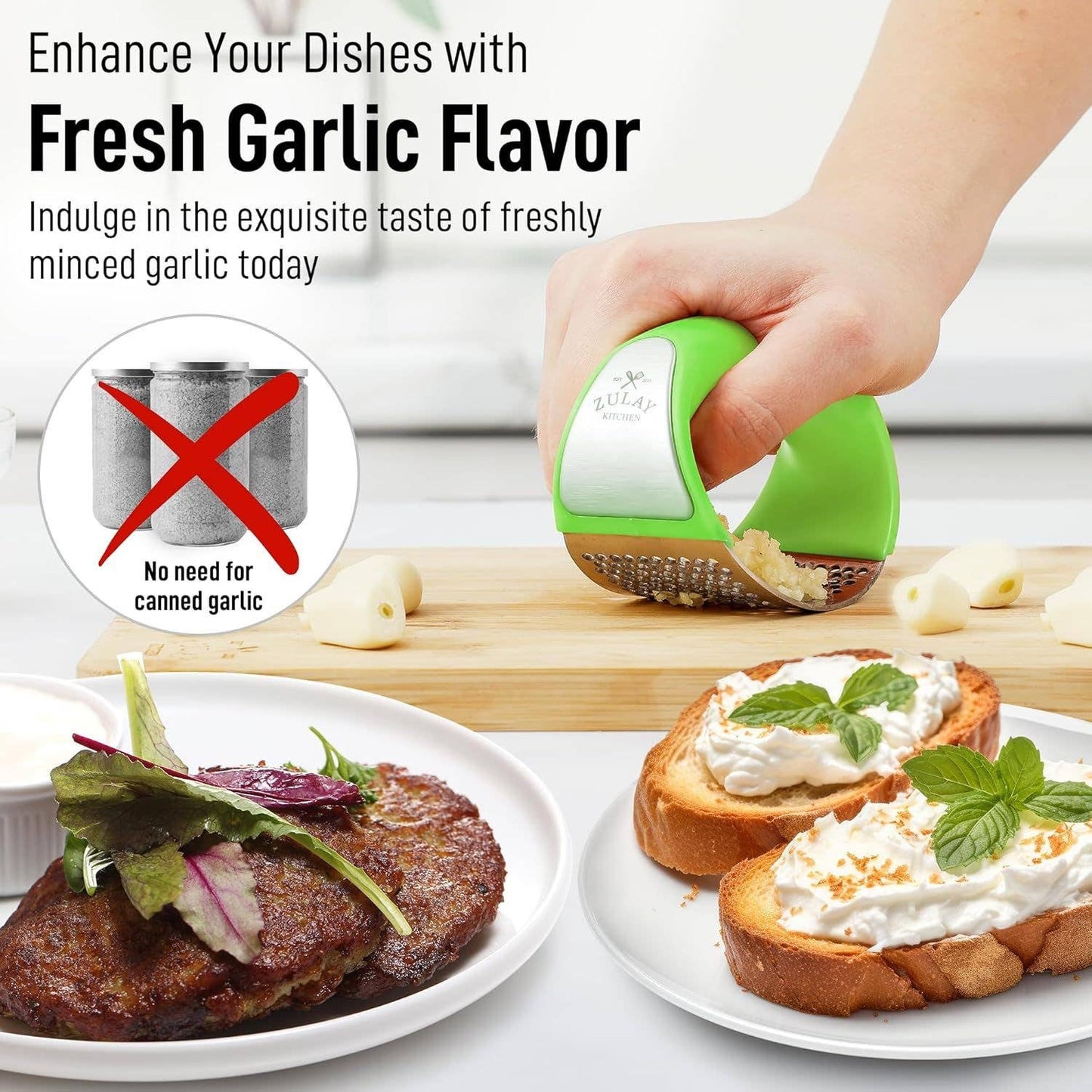 Garlic Press Rocker With Silicone Peeler & Scraper Set