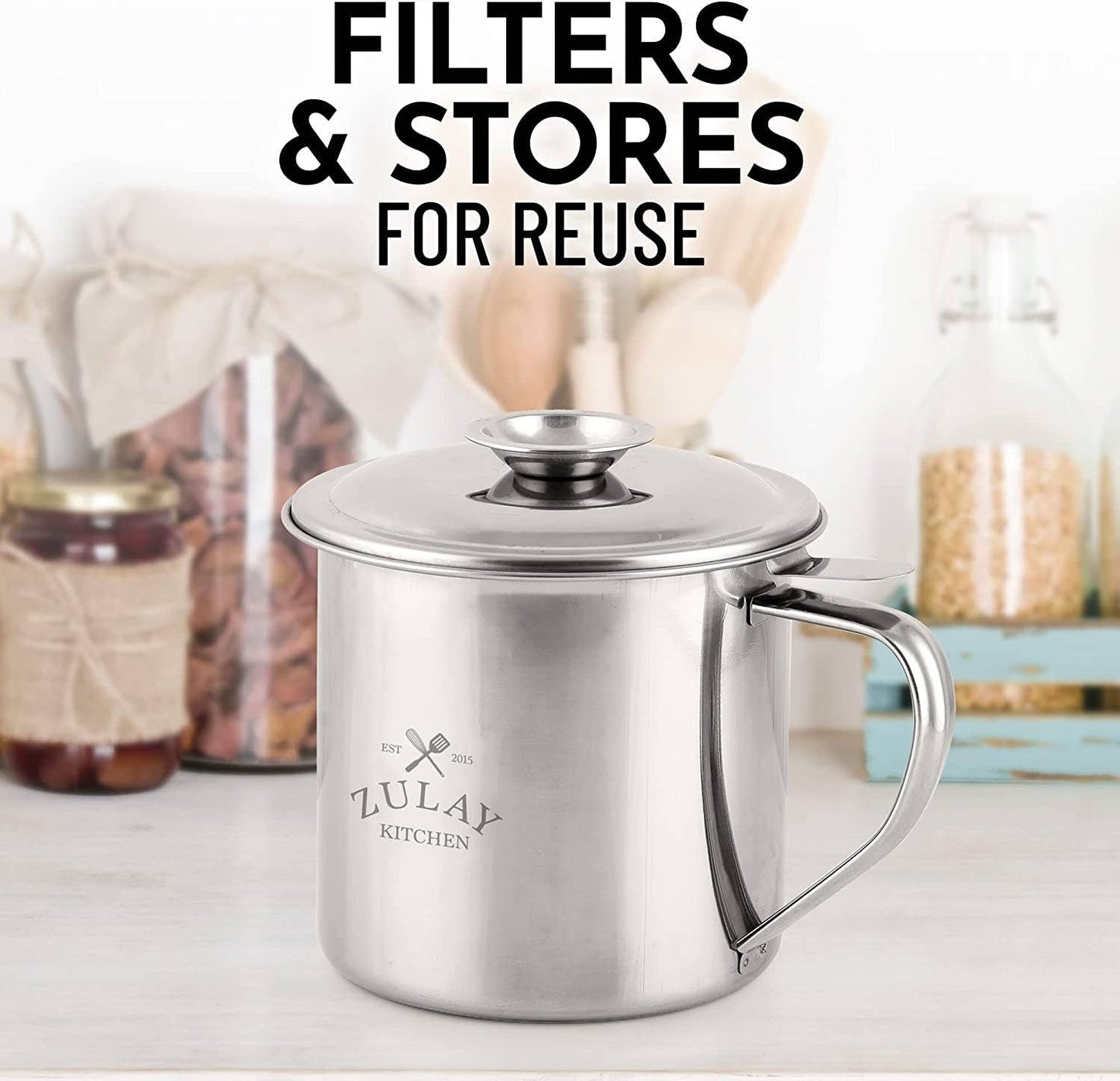 Bacon Grease Container With Strainer & Lid - 1 Liter