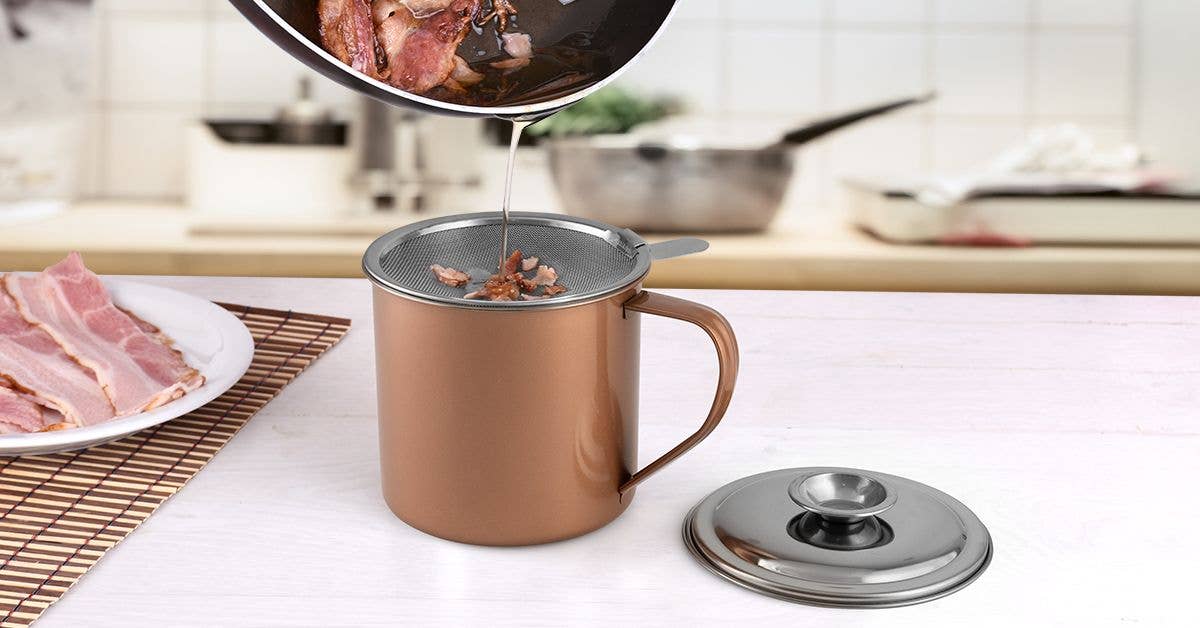 Bacon Grease Container With Strainer & Lid - 1 Liter