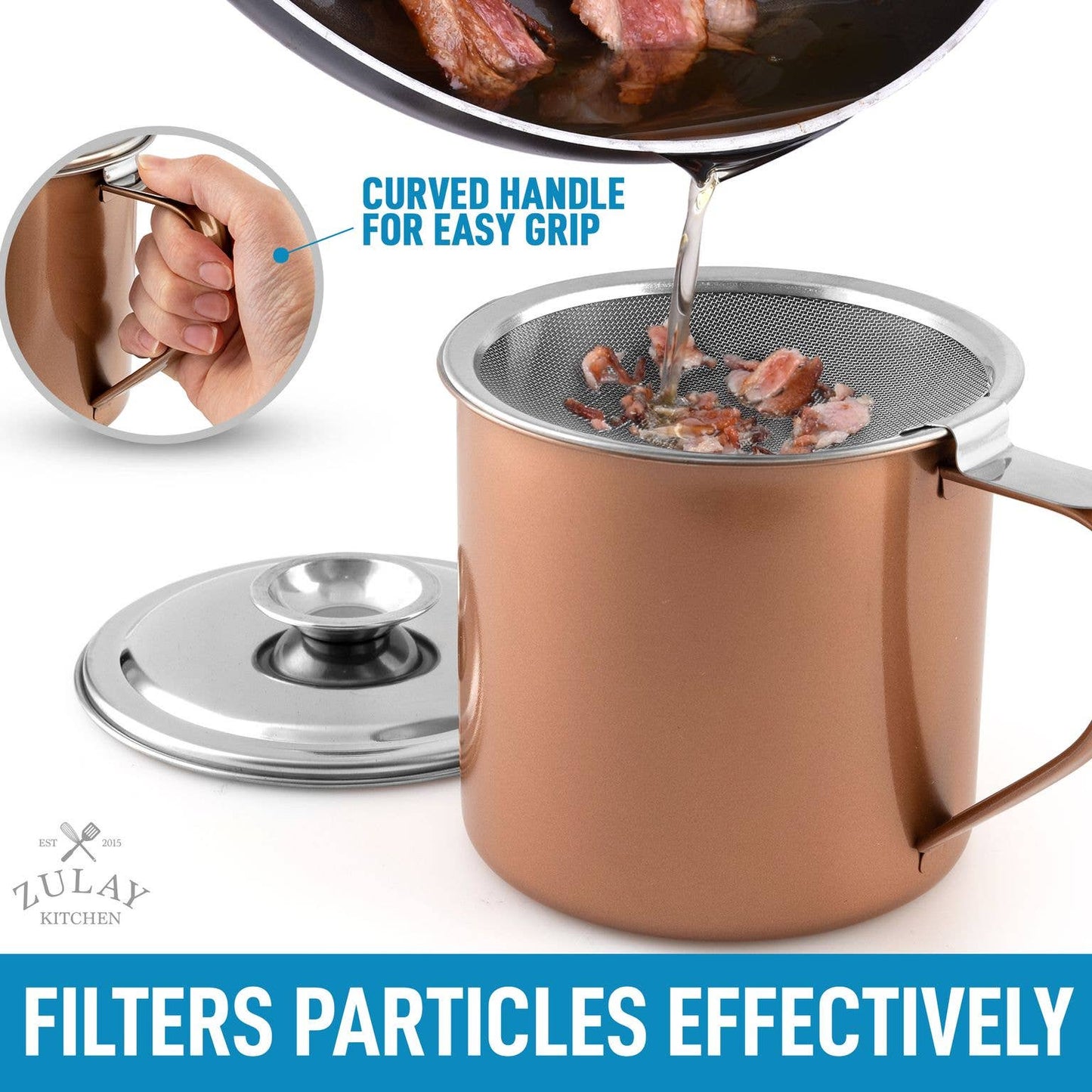 Bacon Grease Container With Strainer & Lid - 1 Liter