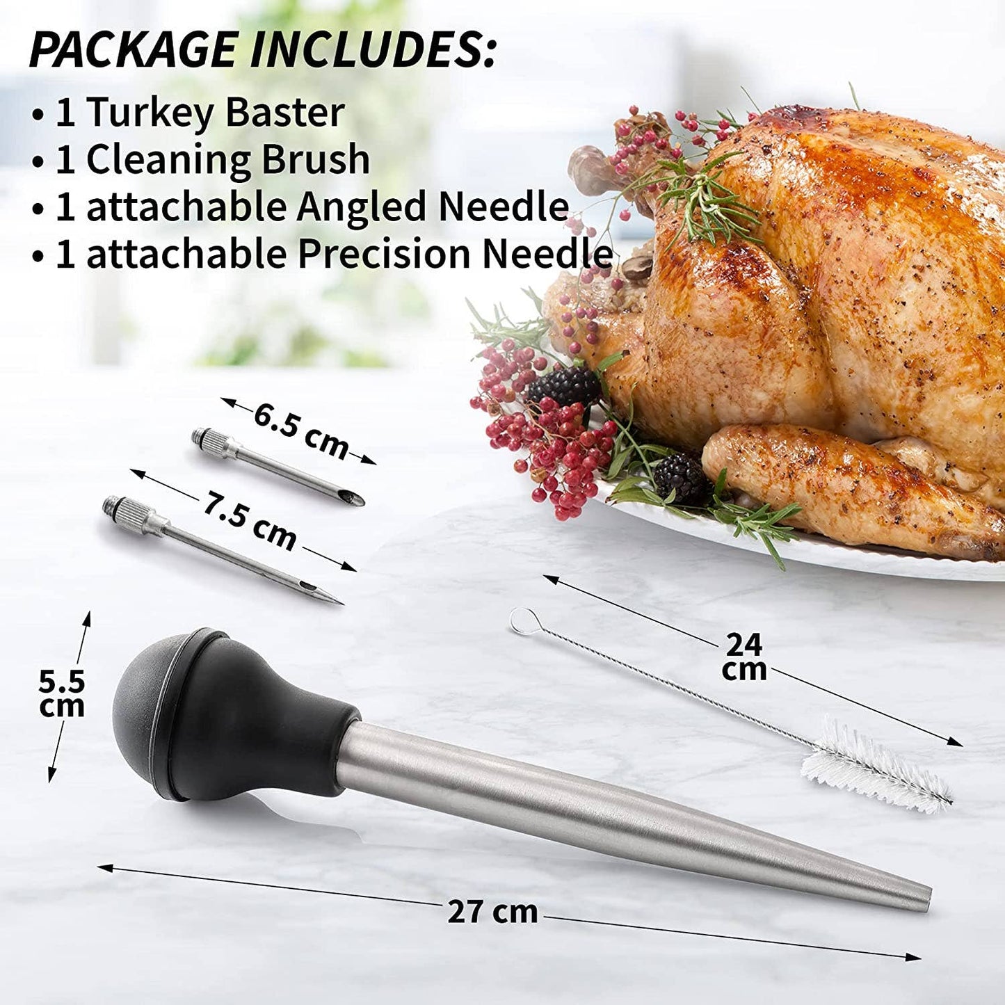 Zulay Kitchen Stainless Steel Turkey Baster for Cooking