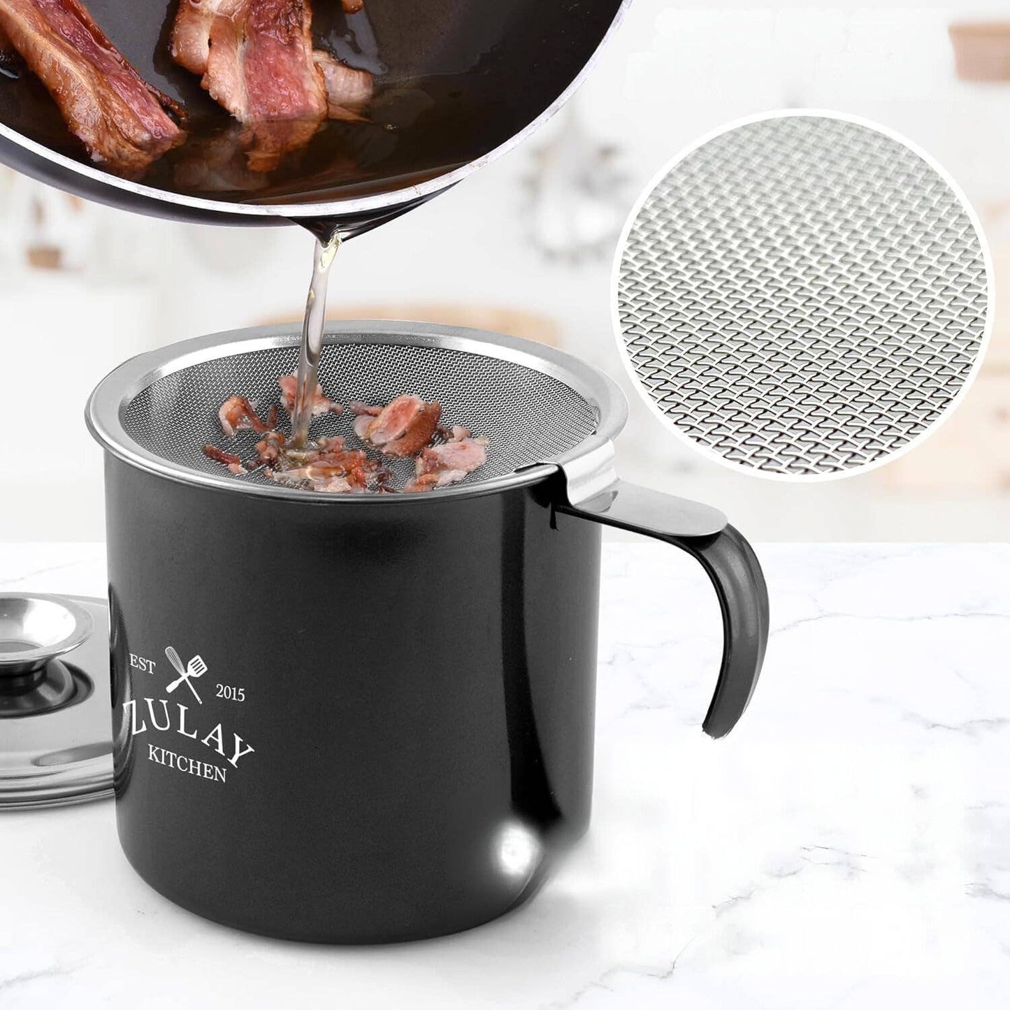 Bacon Grease Container With Strainer & Lid - 1 Liter