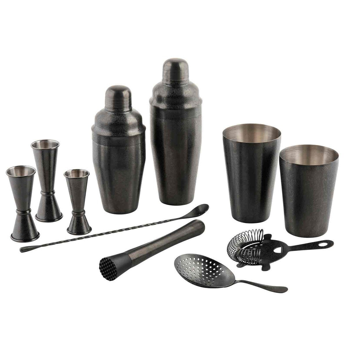 3-Piece Cocktail Shaker 18/8 Stainless Steel Black Acid Etched