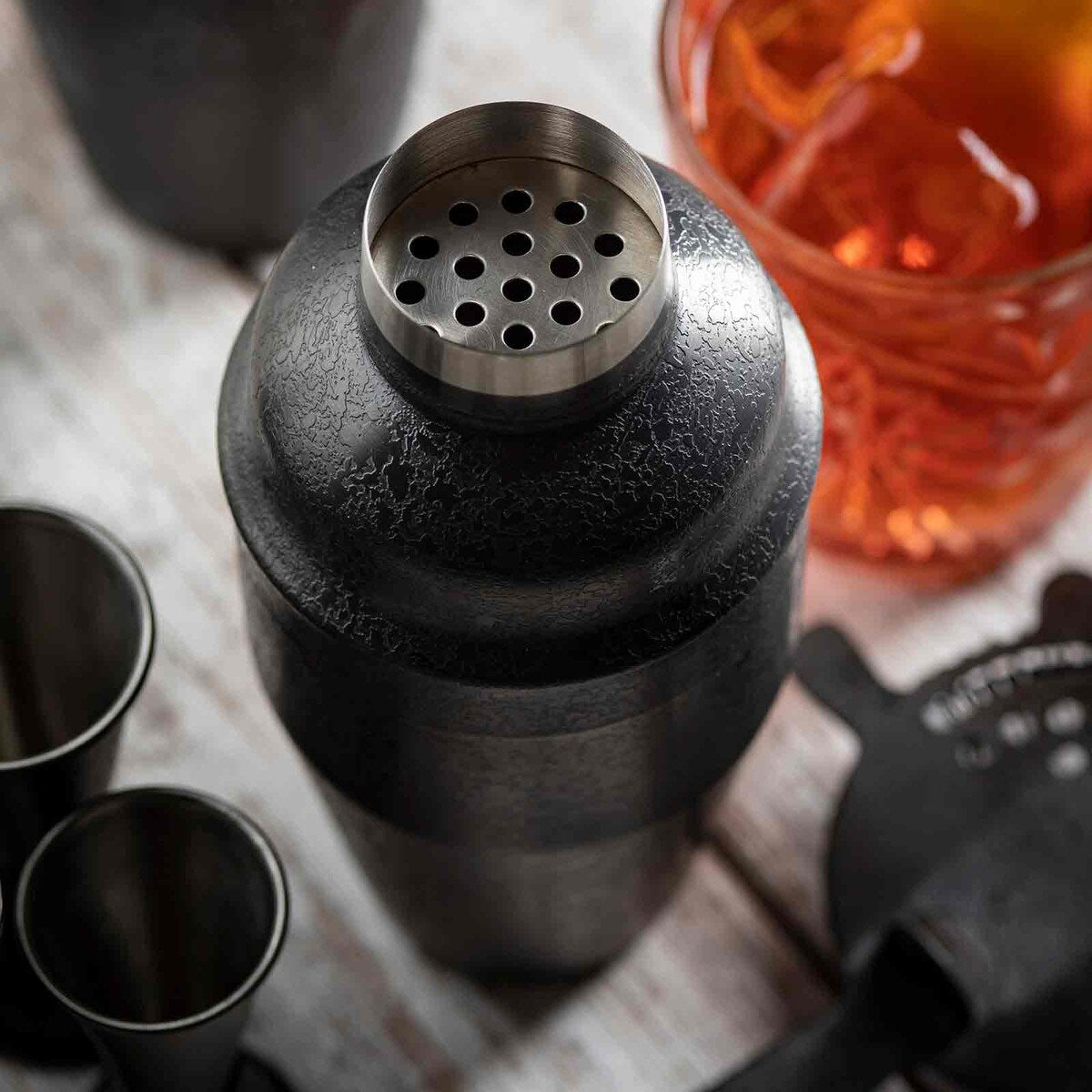 3-Piece Cocktail Shaker 18/8 Stainless Steel Black Acid Etched