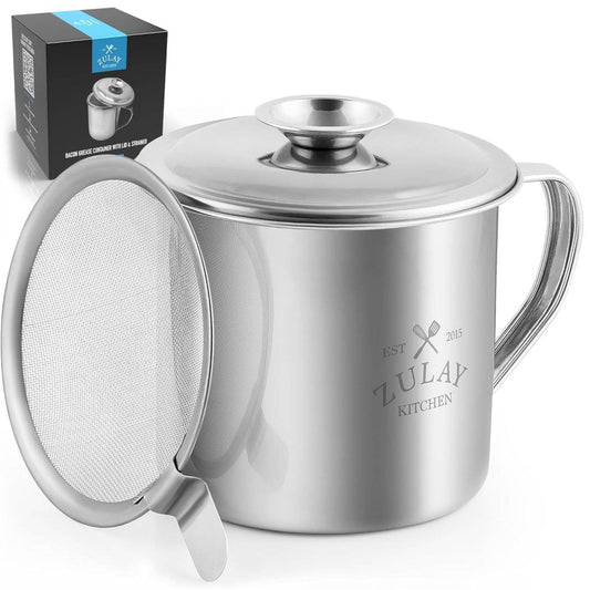 Bacon Grease Container With Strainer & Lid - 1 Liter