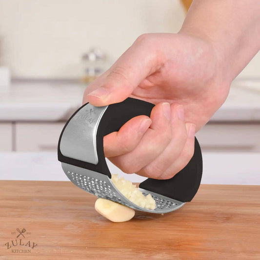 Garlic Press Rocker With Silicone Peeler & Scraper Set