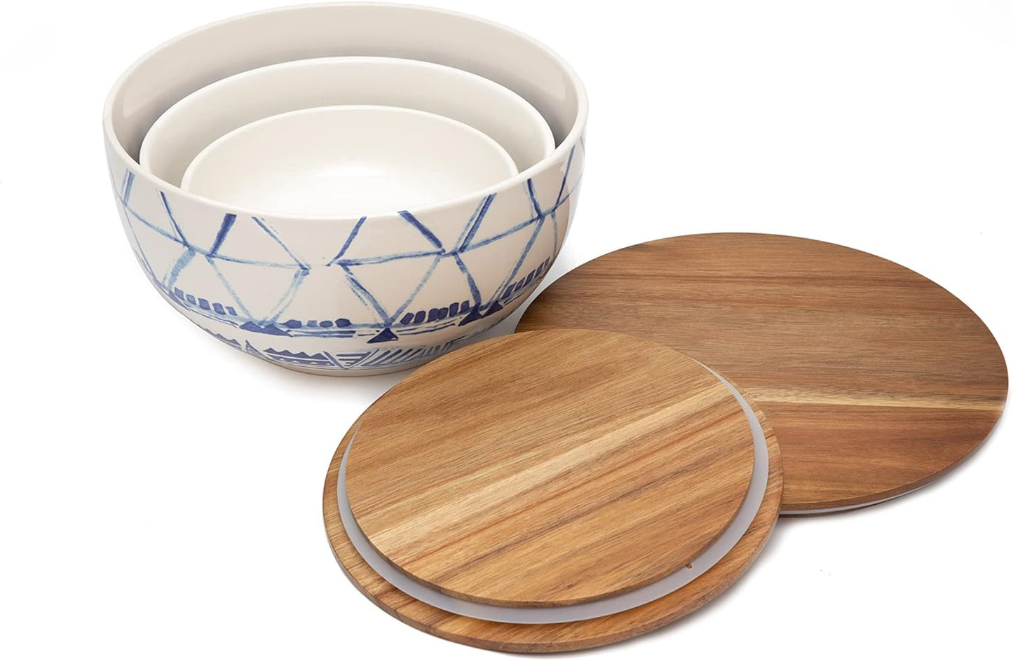 Indigo Ceramic Bowls w/Wood Lids 3