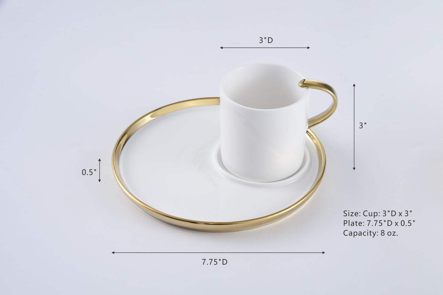 Cappuccino Cup and Plate - White/Gold