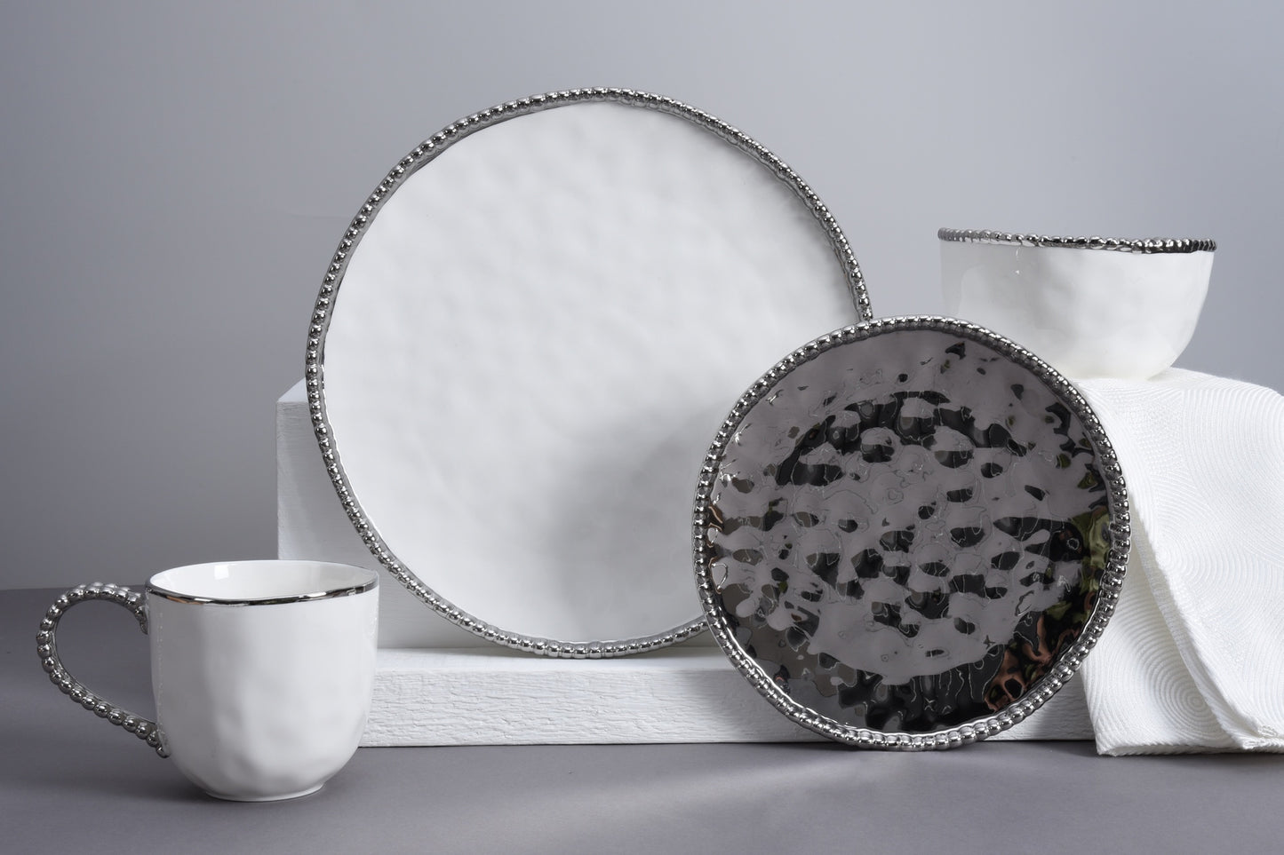 Round Silver Salad Plate with Beaded Edge - Set the Table