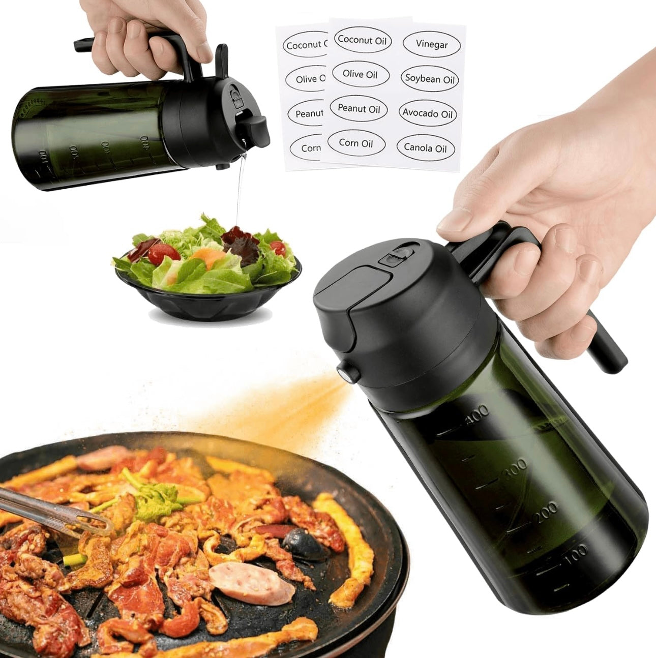 2 in 1 Oil Dispenser and Oil Sprayer, Dispenser Bottle Spray and Pour, 16oz, Dark Green