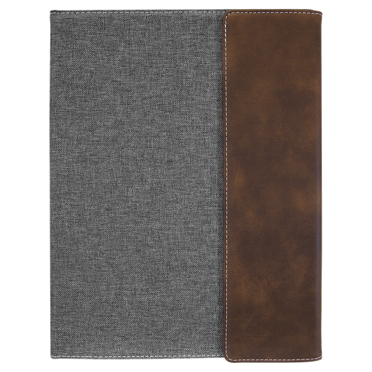 9 1/2"x12" Rustic/Silver Leatherette/Gray Canvas Portfolio w/Notepad