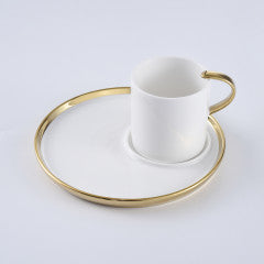 Cappuccino Cup and Plate - White/Gold