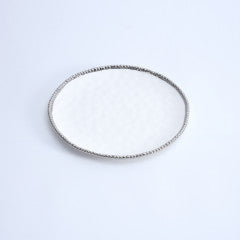 Round White Salad Plate with Silver Beaded Edge - Set the Table