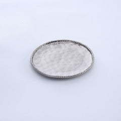 Round Silver Salad Plate with Beaded Edge - Set the Table