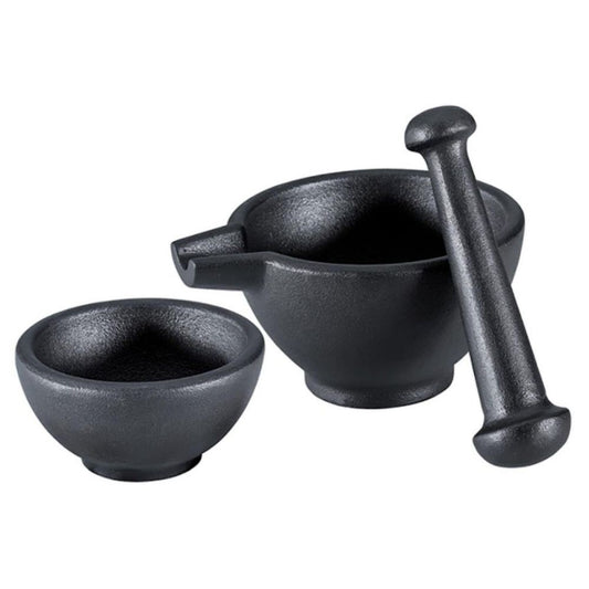 Mortar & Pestle 3 Piece Set, cast iron, bowl 1.75"H , mortar 2.25" H